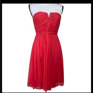 J.CREW Nadia Silk Chiffon Mini Dress Size 0 Coral Pleated Strapless Party
